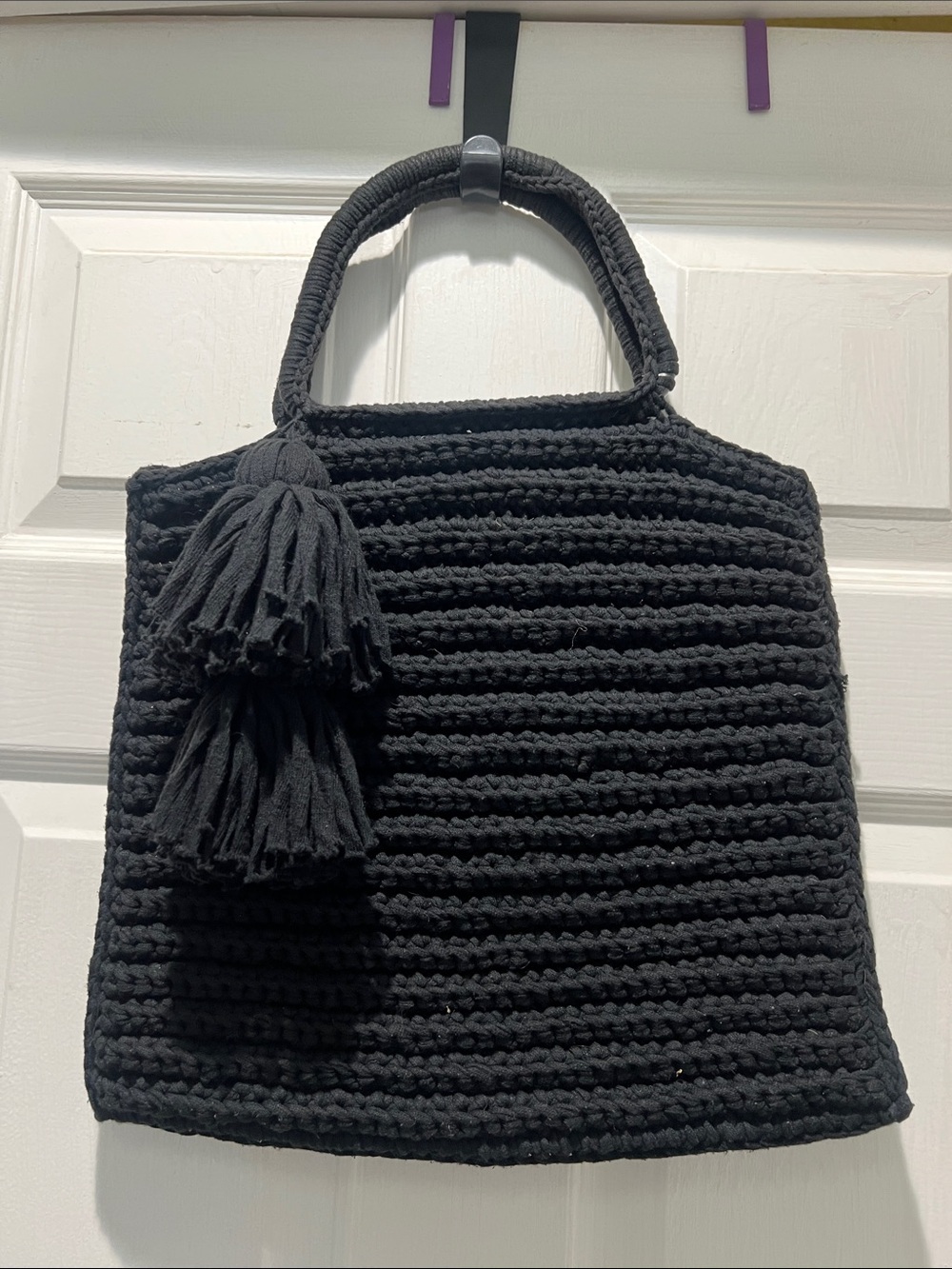 Binge Black Crochet Tassel Tote Bag - Women's Handheld Crochet Tote